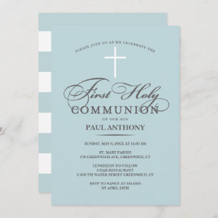 Elegant First Holy Communion Invitation Light Blue