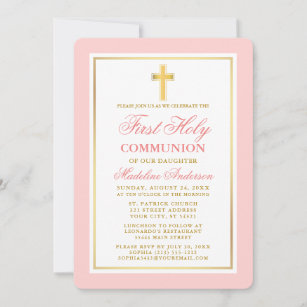 Elegant First Holy Communion Pink Gold Invitation