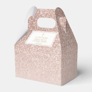 Elegant First Holy Communion Rose Gold Glitter Favour Box