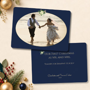 Elegant First Married Christmas Photo Navy & Gold