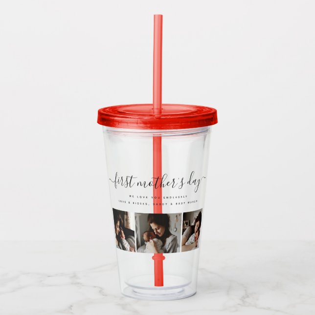 Elegant First Mother's Day Custom Photo Collage Acrylic Tumbler (Front)