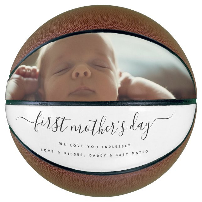 Elegant First Mother's Day Custom Photo Collage Basketball (Front)