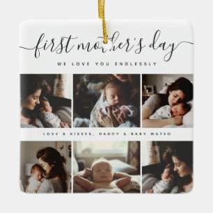 Elegant First Mother's Day Custom Photo Collage Ceramic Ornament