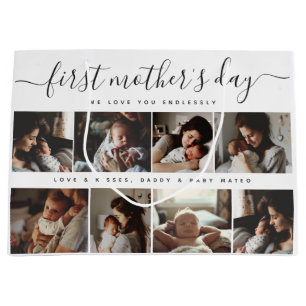 Elegant First Mother's Day Custom Photo Collage Large Gift Bag