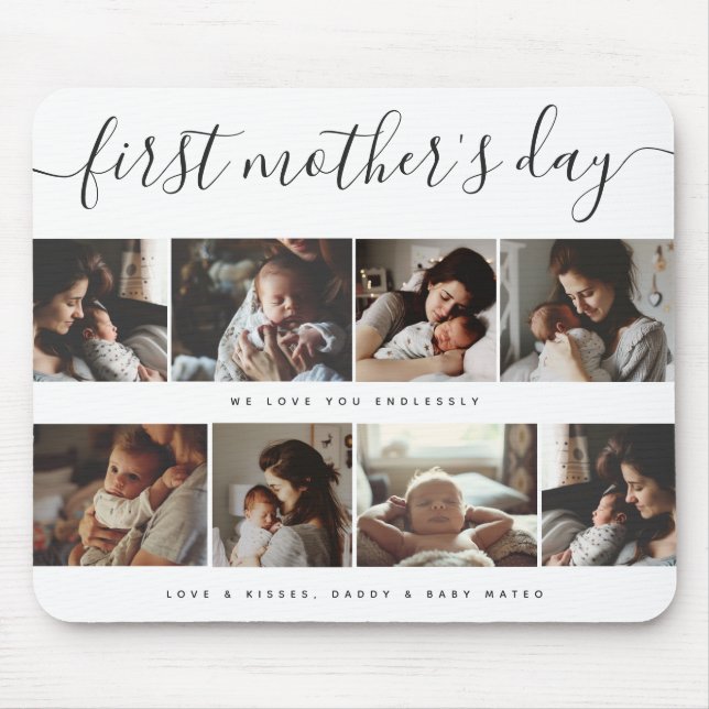 Elegant First Mother's Day Custom Photo Collage Mouse Pad (Front)