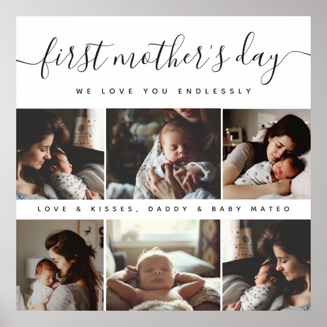 Elegant First Mother's Day Custom Photo Collage Poster (Front)