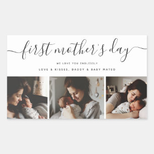 Elegant First Mother's Day Custom Photo Collage Rectangular Sticker