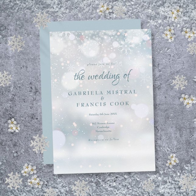Elegant First Snowflakes Winter Wedding Invitation (Elegant First Snowflakes Winter Wedding Invitation)