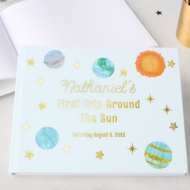 Elegant First Trip Around The Sun Boy's Birthday Guest Book (Creator Uploaded)