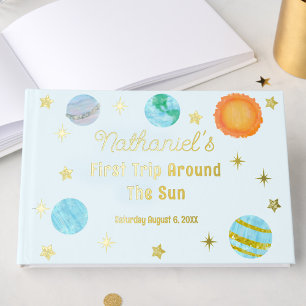 Elegant First Trip Around The Sun Boy's Birthday Guest Book