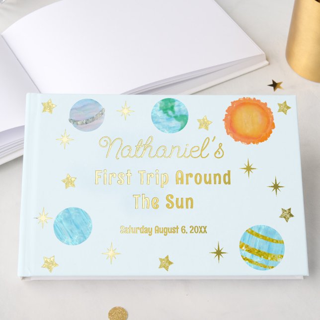 Elegant First Trip Around The Sun Boy's Birthday Guest Book (Creator Uploaded)
