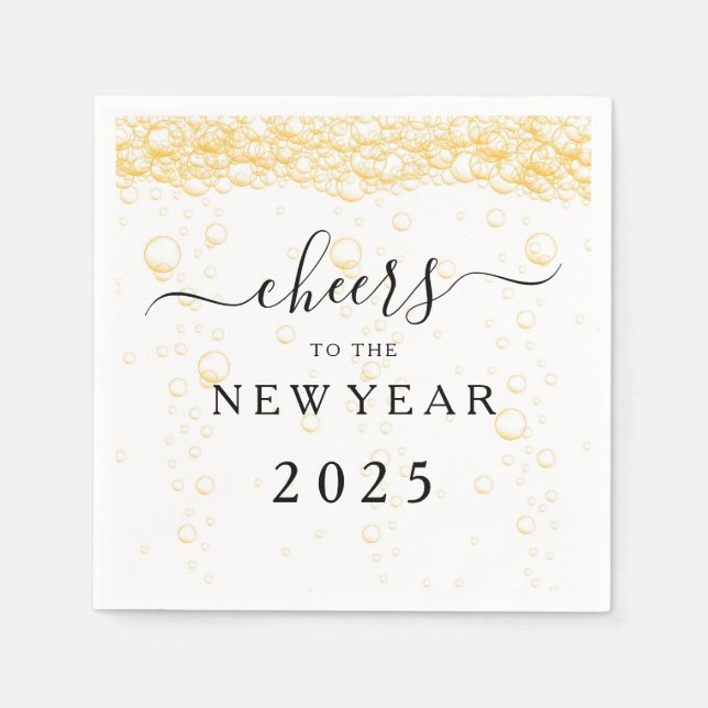 Elegant Fizz Bubbles Cheers New Year's Eve Napkin (Front)