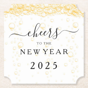 Elegant Fizz Bubbles Cheers New Year's Eve Paper Coaster