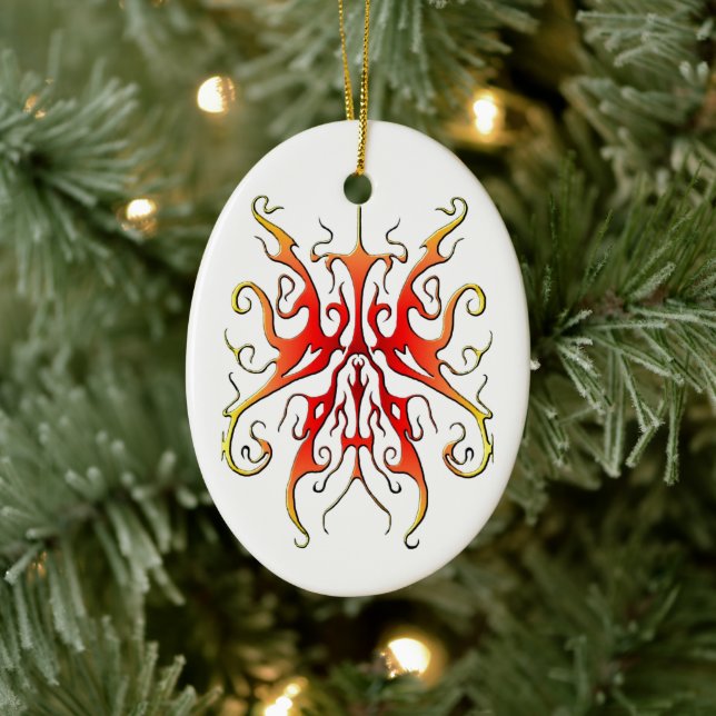 Elegant Flame Tribal Mask Abstract Design Ceramic Tree Decoration (Tree)