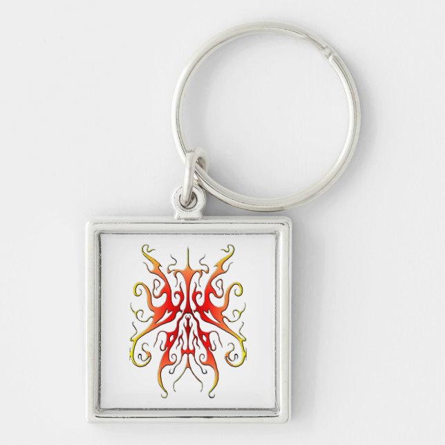 Elegant Flame Tribal Mask Abstract Design Key Ring (Front)