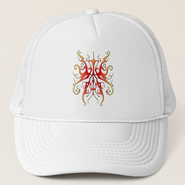 Elegant Flame Tribal Mask Abstract Design Trucker Hat (Front)