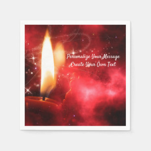 Elegant Flaming Candle on Red Personalise Napkin