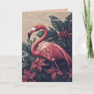 Elegant Flamingo and Poinsettia Christmas Card