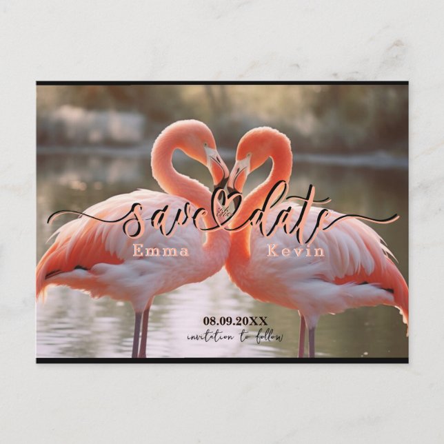 Elegant Flamingo Love Save the Date Template  Postcard (Front)
