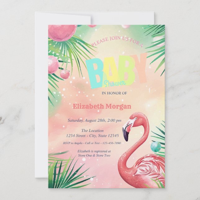 Elegant Flamingos Palm Leaves Baby Shower  Invitation (Front)