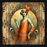 Elegant Flapper Lady in an Orange Dress, Art Deco  Poster<br><div class="desc">Elegant Flapper Lady in an Orange Dress,  Art Deco Style</div>
