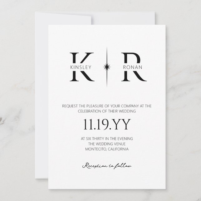 Elegant Flare Monogram Wedding Invitation (Front)