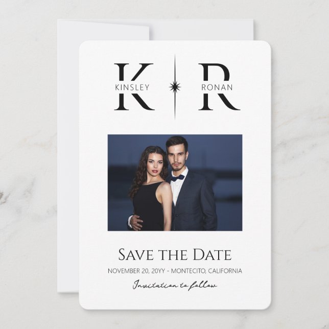 Elegant Flare Monogram Wedding Save the Date (Front)