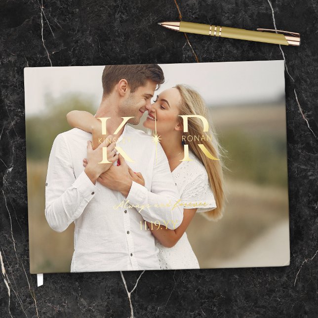 Elegant Flare Two Initial Monogram Wedding Guest Book (Creator Uploaded)