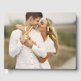Elegant Flare Two Initial Monogram Wedding Guest Book
