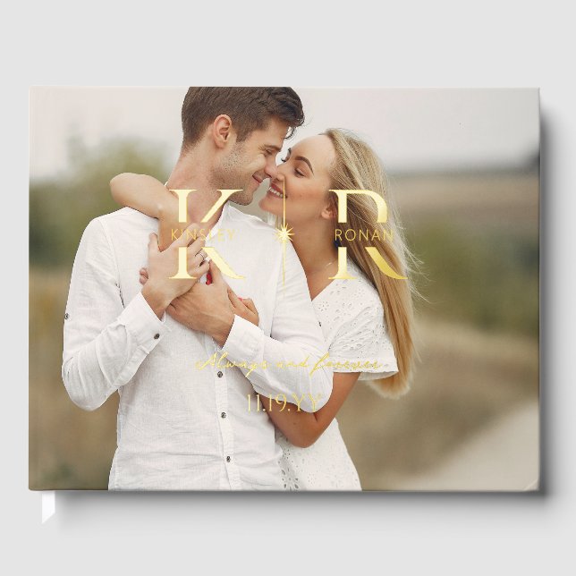 Elegant Flare Two Initial Monogram Wedding Guest Book (Front)