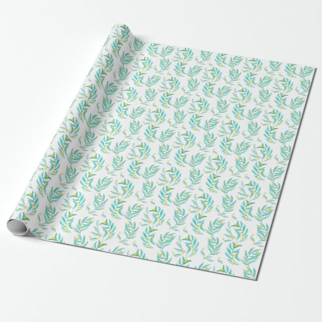 Elegant Flat Green Modern Botanical Lemon Wrapping Paper (Unrolled)