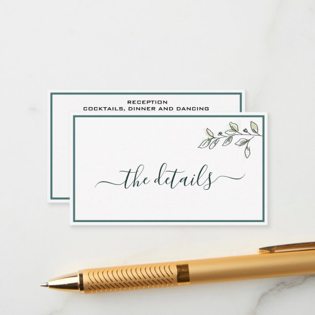 Elegant Flat Modern Botanical Green Enclosure Card (Front/Back In Situ)