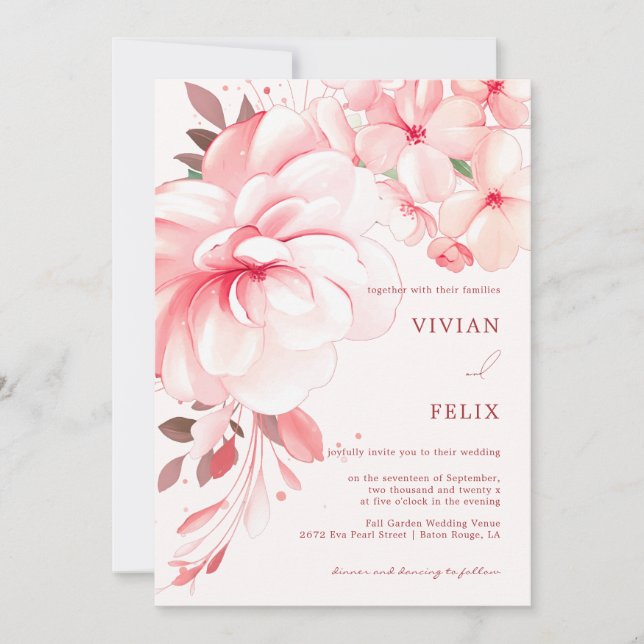 Elegant Flawless Big Sakura Floral Wedding Invitation (Front)
