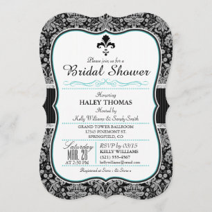 Elegant Fleur-de-lis Bridal Shower; Black Damask Invitation