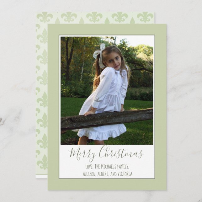 Elegant Fleur De Lis Christmas Photo Cards (Front/Back)