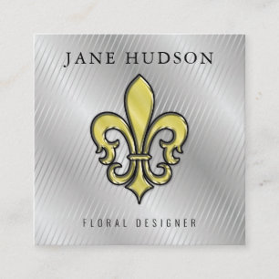 Elegant Fleur de Lis Design Silver Lines Business Square Business Card