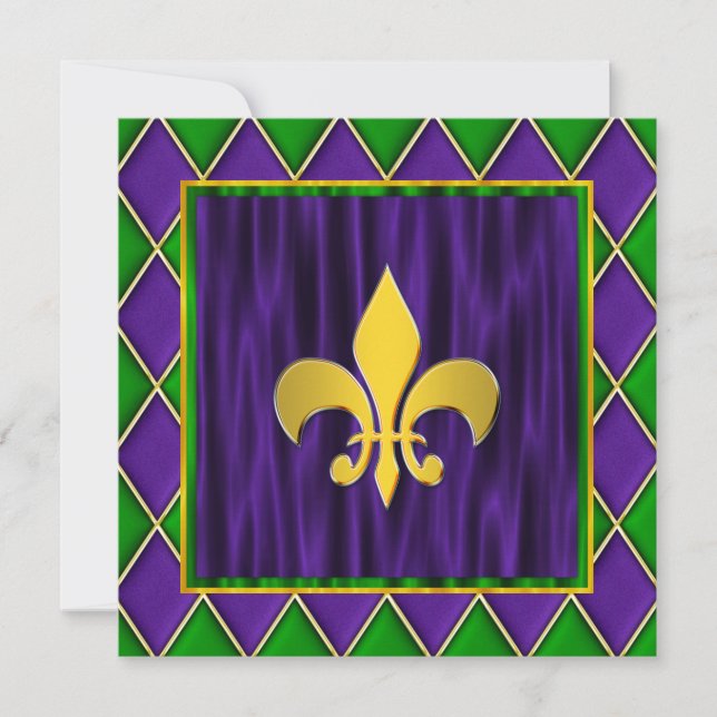Elegant Fleur De Lis Mardi Gras Wedding Invitation (Front)