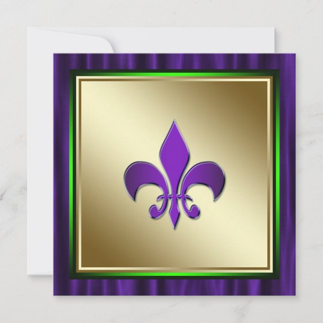 Elegant Fleur De Lis Mardi Gras Wedding Invitation (Front)