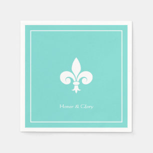 Elegant Fleur-de-lis or Lily Flower on Teal Napkin