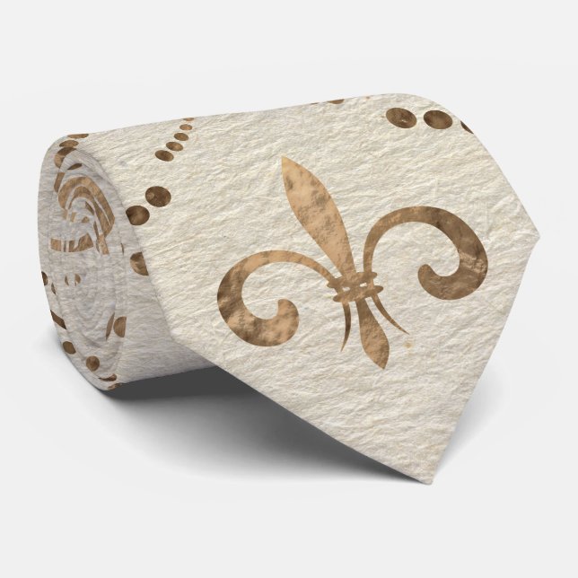 Elegant Fleur-de-lis pattern - pastel gold Tie (Rolled)