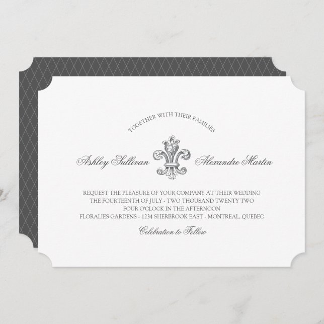 Elegant Fleur de Lis Wedding 3 Invitation (Front/Back)