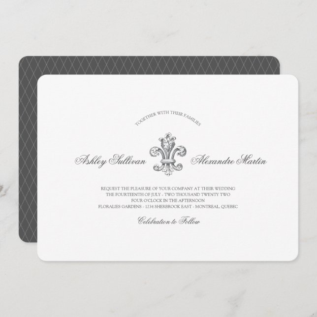 Elegant Fleur de Lis Wedding Combo 2 Invitation (Front/Back)