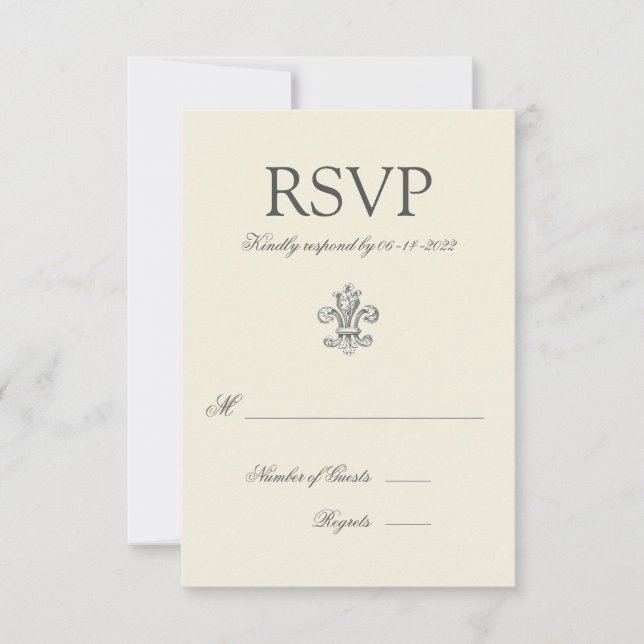 Elegant Fleur de Lis Wedding RSVP (Front)