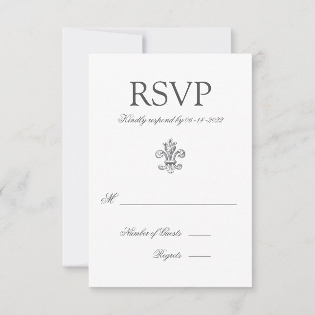 Elegant Fleur de Lis Wedding RSVP 2 Card (Front)