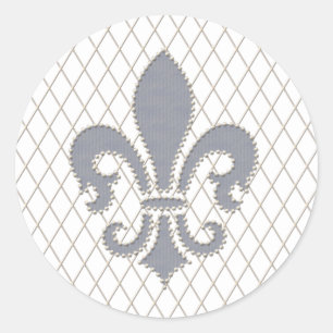 Elegant Fleur de Lys in Grey and White Classic Round Sticker