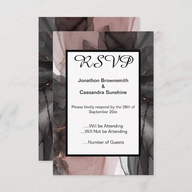 ELEGANT FLOATING BLACK PINK RSVP INVITATION (Front/Back)