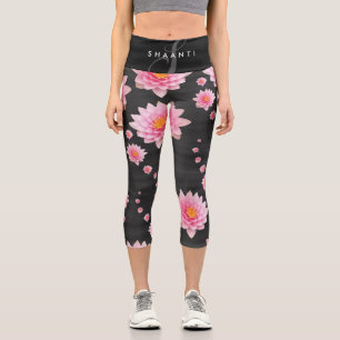 Elegant Floating Pink Lotus Flowers Capri Leggings