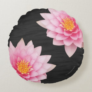 Elegant Floating Pink Lotus Flowers Round Cushion