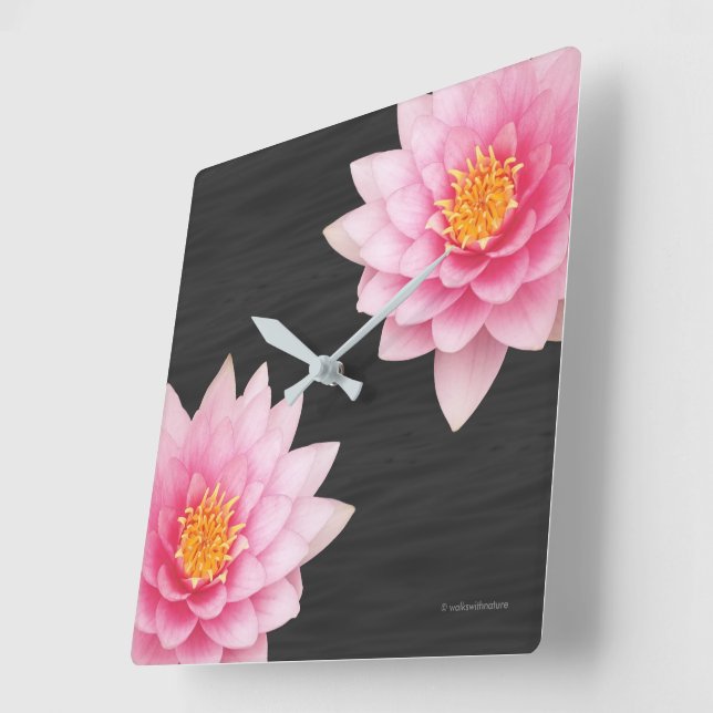 Elegant Floating Pink Lotus Flowers Square Wall Clock (Angle)
