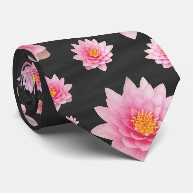 Elegant Floating Pink Lotus Flowers Tie (Rolled)